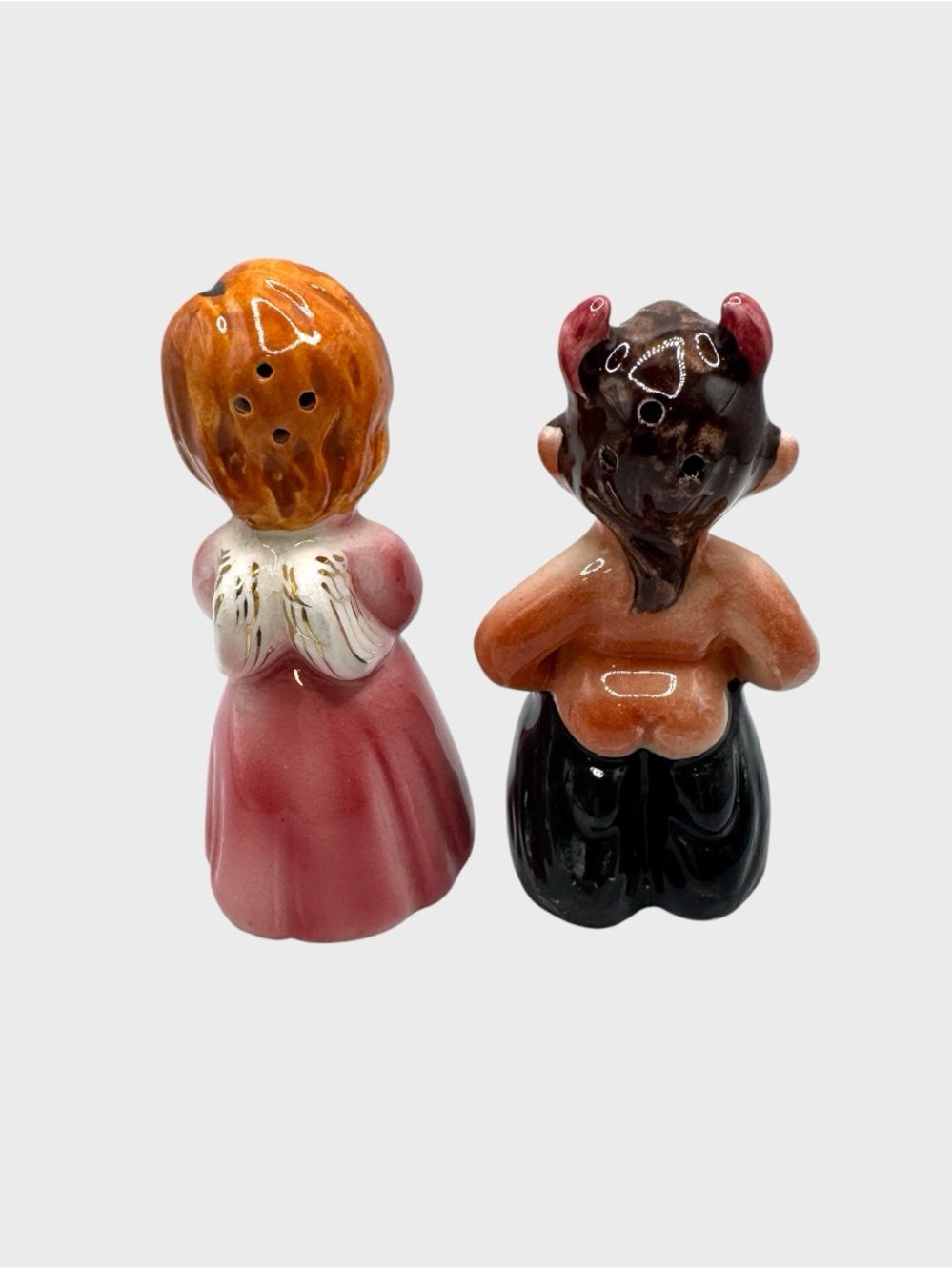 Vintage Ceramic Devil & Angel Salt and Pepper Shakers - Picture 3 of 5